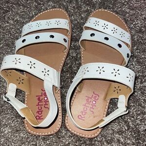 Rachel Shoes White Floral Cutout Girls' Sandals with Tan Footbed
